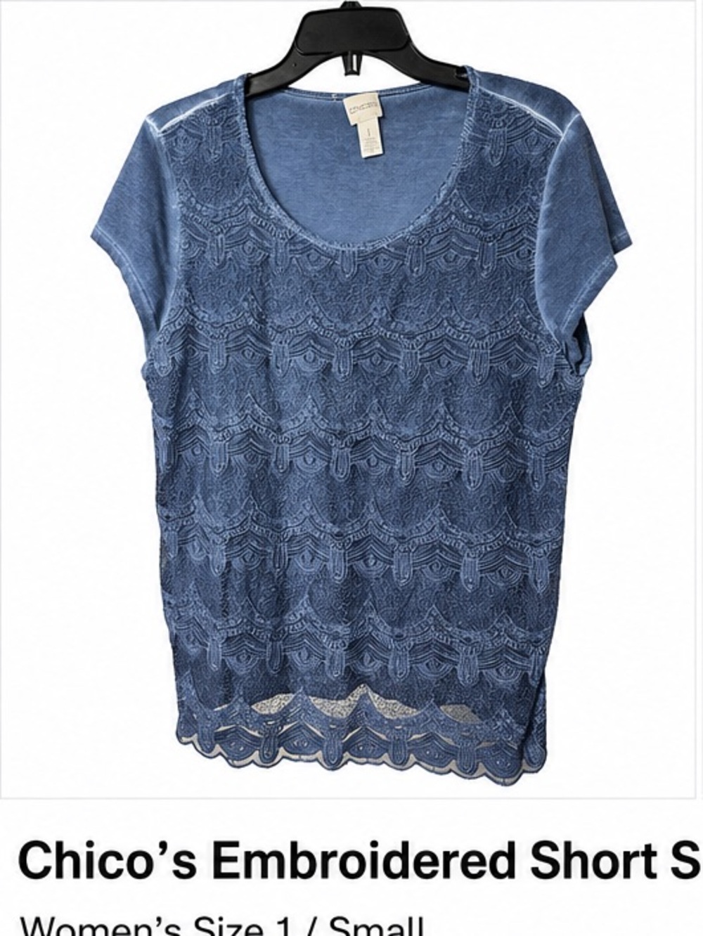 Chico's Dusty Blue Scalloped-Hem Short Sleeve Tee